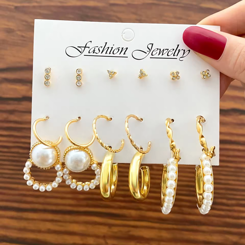 Drop Earrings Set Manufacturer - Geometric Pearl Circle Gold Zinc Alloy Trendy