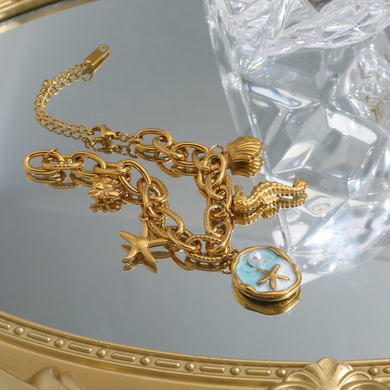 Charm Bracelet Manufacturer - Retro Bohemian Gold Plated Starfish Ocean Unisex