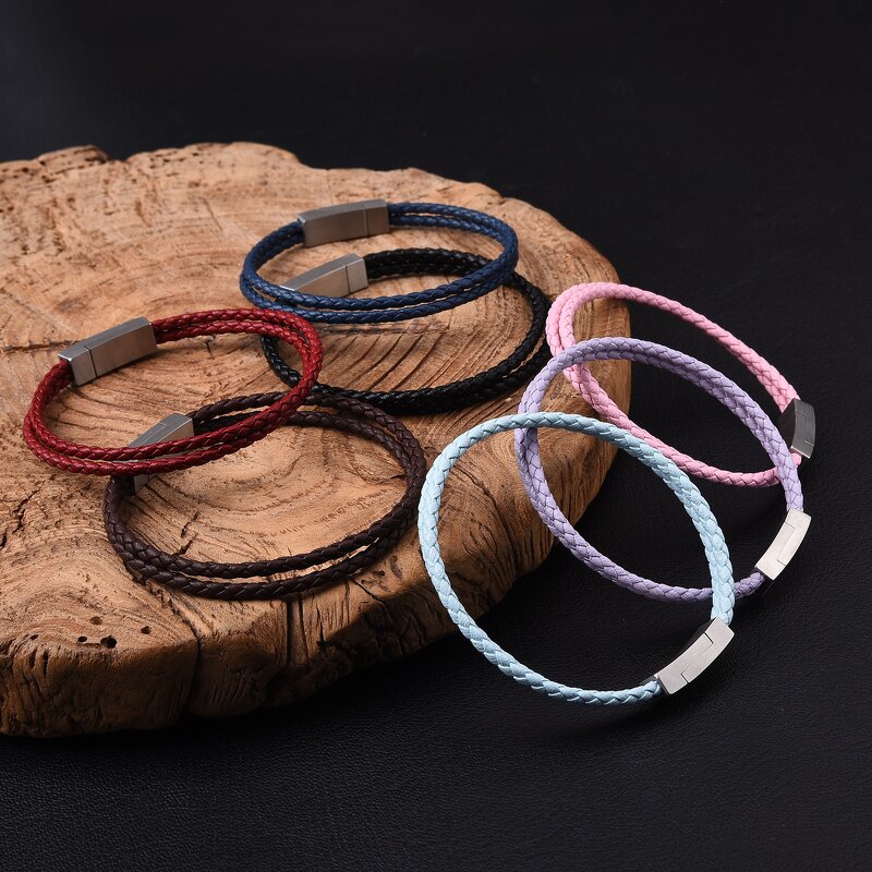 Leather Bracelet Manufacturer - Double Strip Multi-color Braided Unisex Stainless Steel