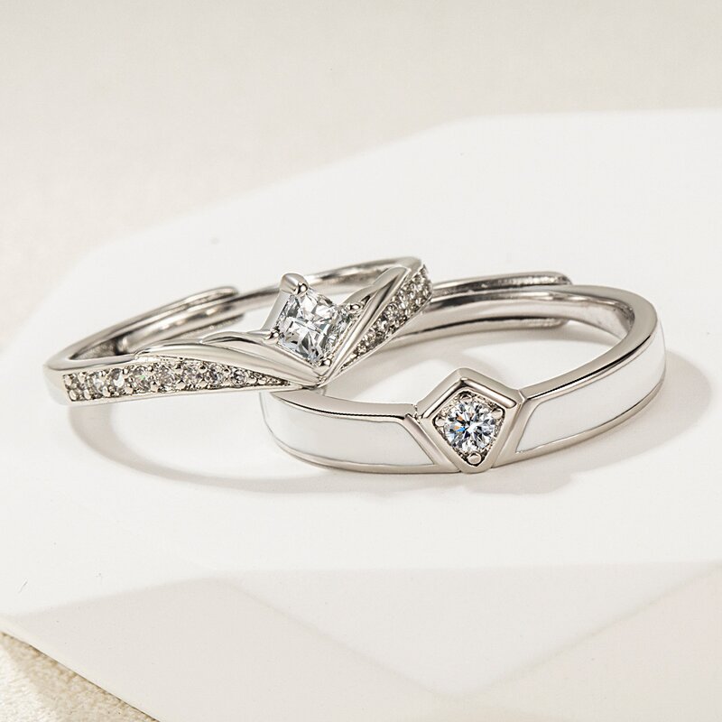 Couple Rings Manufacturer - Princess Knight Silver Plated Zircon Engagement Resizable