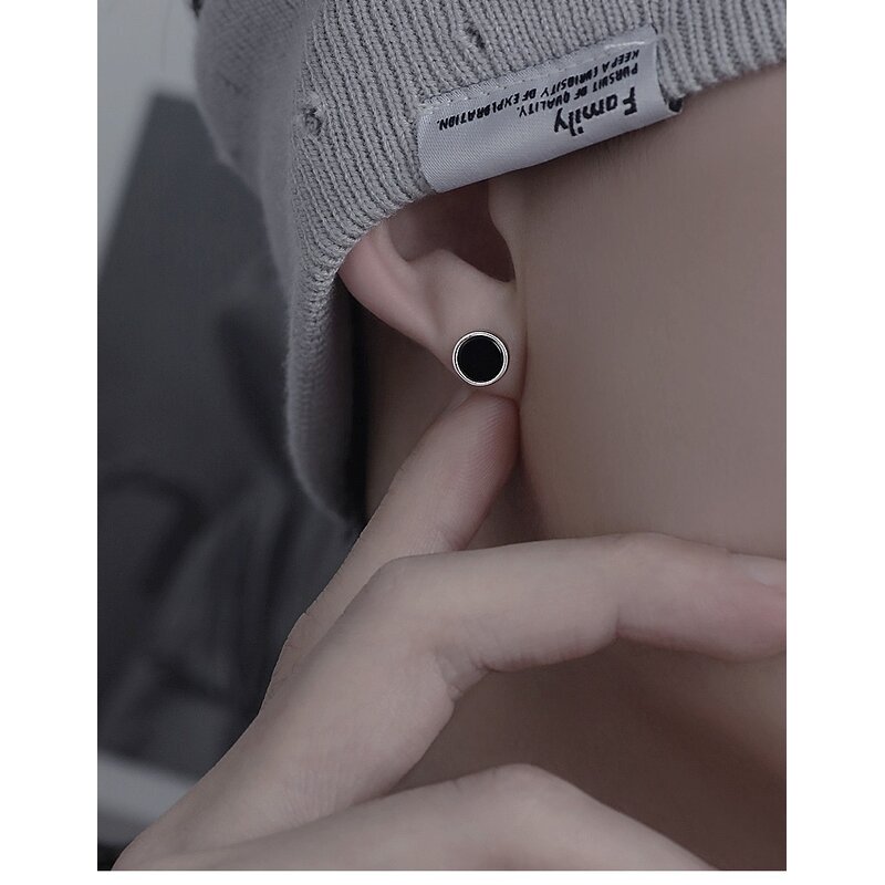 Stud Earrings Manufacturer - Stainless Steel Black Round Inlay Mens 2 Pcs