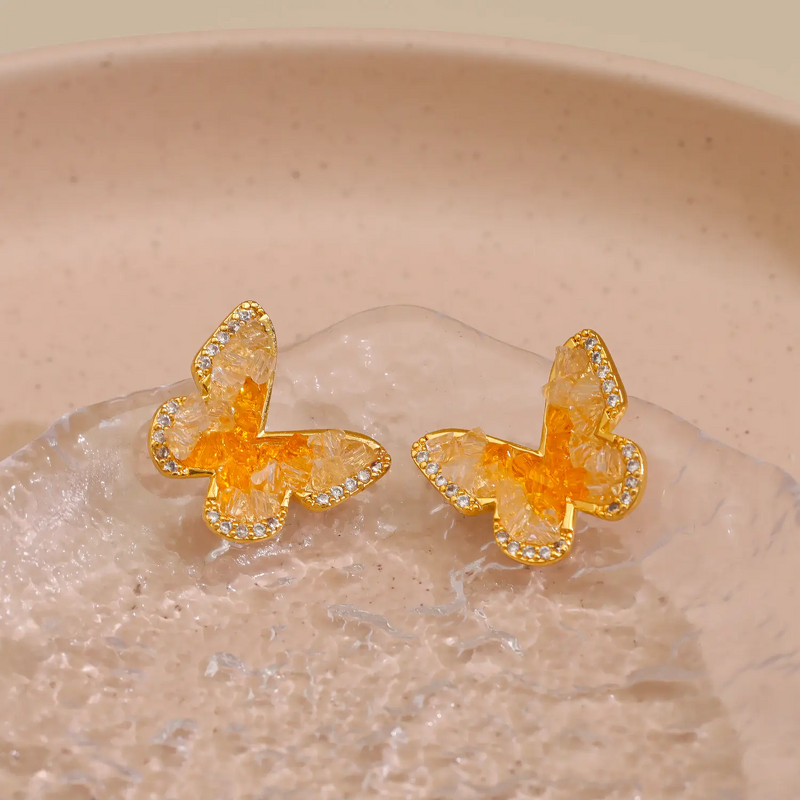 Crystal Earrings Manufacturer - Butterfly Fairy Gradient Green Shiny Small Fresh