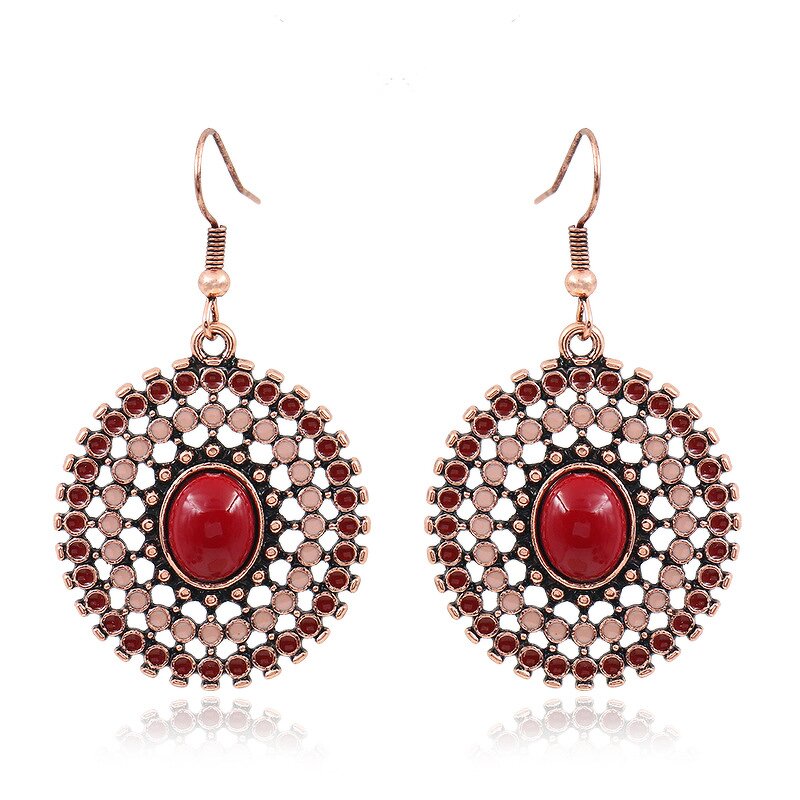 Drop Earrings Manufacturer - Retro Ethnic Sunflower Rhinestone Circular Women