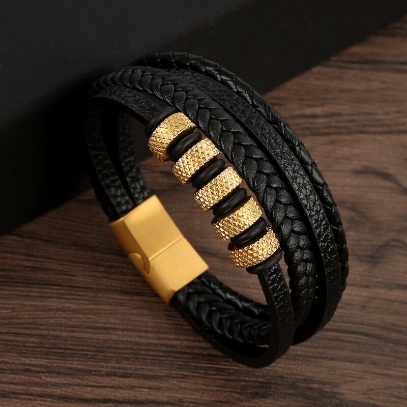 Leather Bracelet Manufacturer - 2026 Stainless Steel Beaded Magnetic Punk Gift