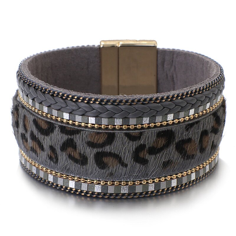 Leather Bracelet Manufacturer - Leopard Zebra Tiger Fur Wide Wrap Women Fashion