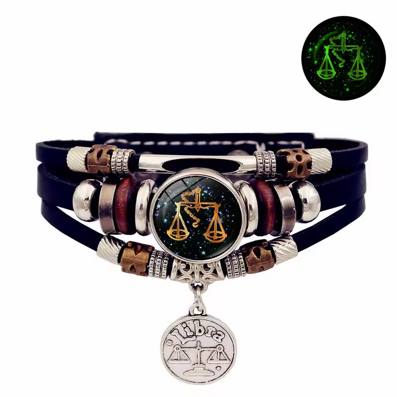 Hand Bracelet Manufacturer - Luminous Zodiac Punk Leather Hip-Hop Gift Unisex