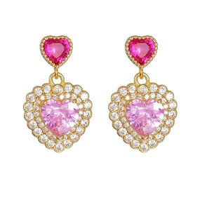 Stud Earrings Manufacturer - Heart Cut White Pink Crystal Micro Pave Wedding Gift