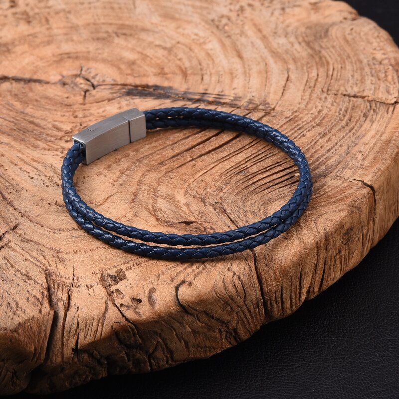 Leather Bracelet Manufacturer - Double Strip Multi-color Braided Unisex Stainless Steel