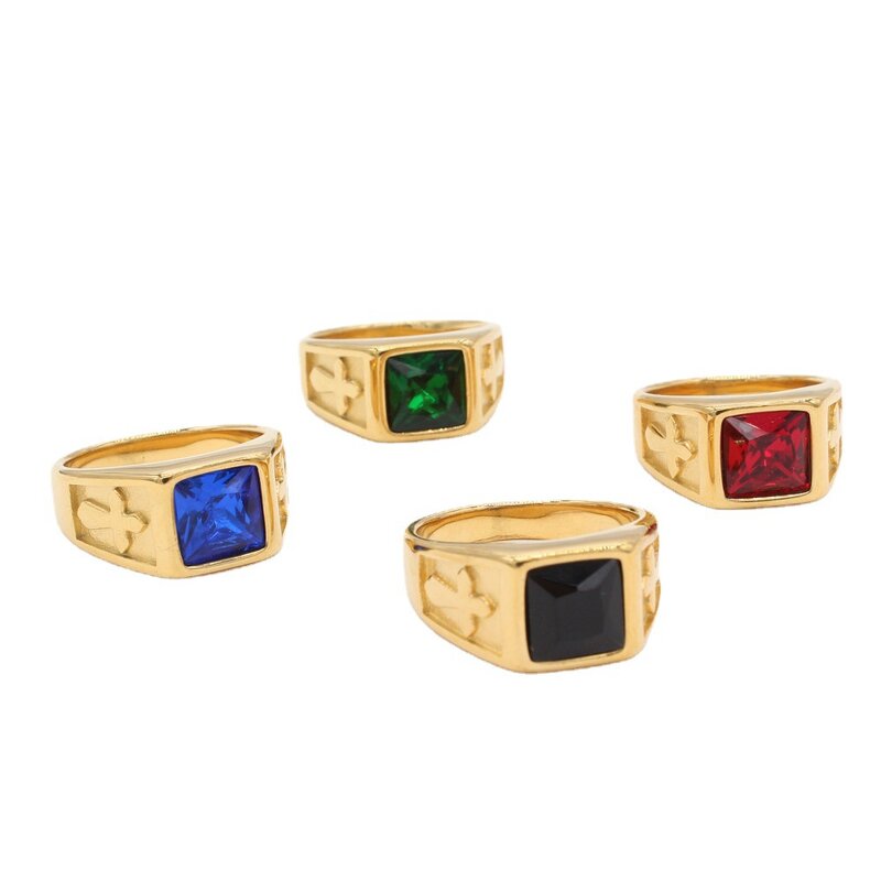 Titanium Steel Ring Manufacturer - 2026 European Punk Square Blue Unisex Party Gift