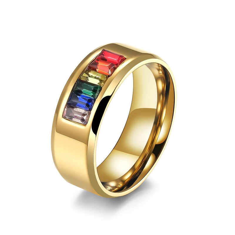 Stainless Steel Ring Manufacturer - 8MM Colorful Zirconia Rainbow Crystal Couple