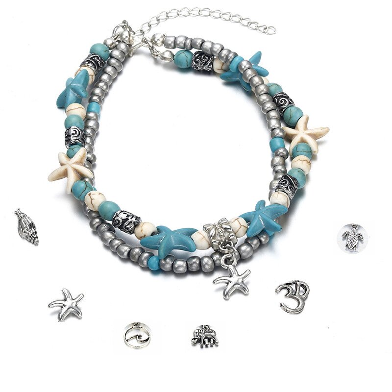 Anklet Manufacturer - Boho Double Layer Starfish Shell Beach Pendant Women