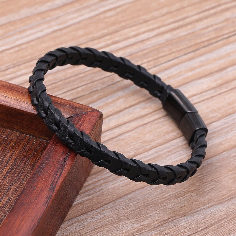 Leather Bracelet Manufacturer - Titanium Steel Black Personality Wristband Gift