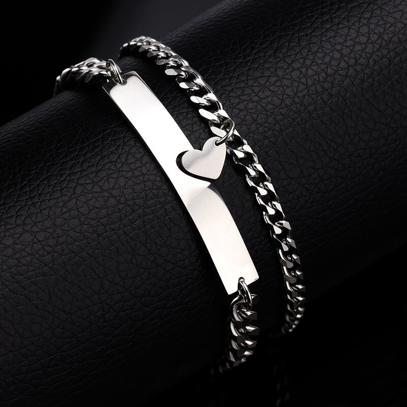 Bracelet Set Manufacturer - 316L Stainless Steel Hollow Heart Couple Silver Chain