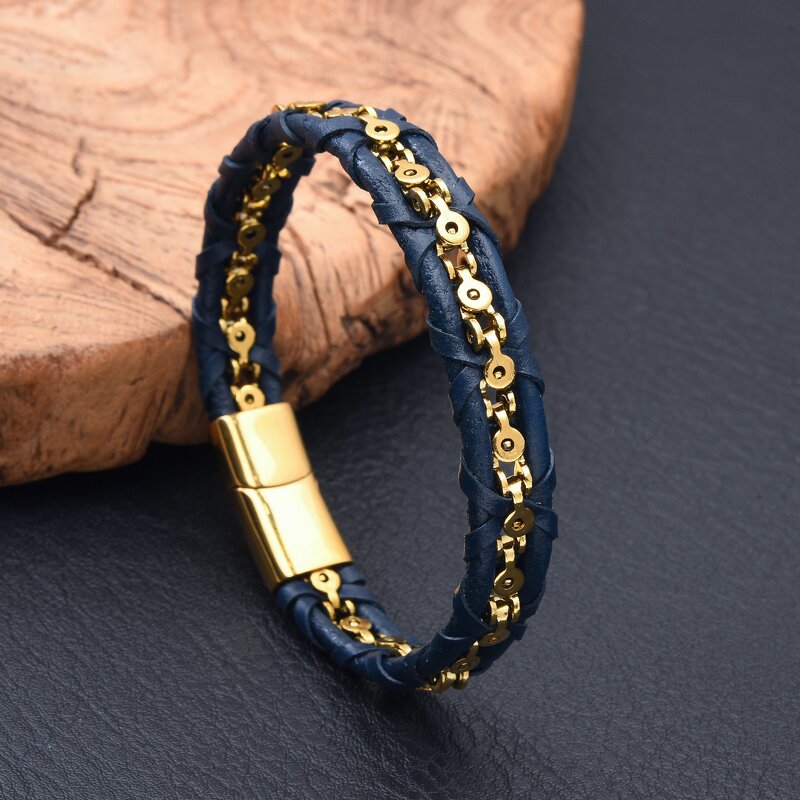 Leather Bracelet Manufacturer - Stainless Steel Chain Retro Punk Braided Mens