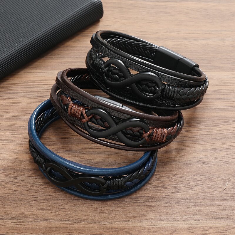 Charm Bracelet Manufacturer - Alloy Infinite Multilayer Leather Magnetic Clasps