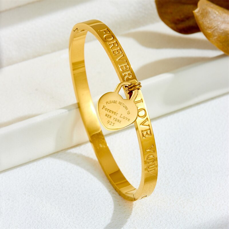 Bangle Bracelet Manufacturer - Stainless Steel Hearts Forever Love You Vintage Silver