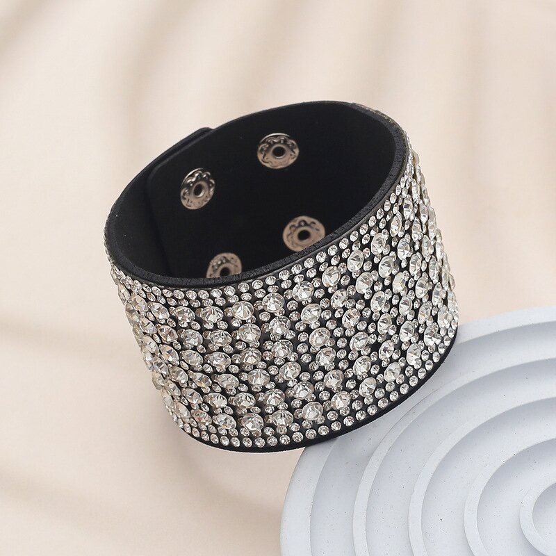Flannel Bracelet Manufacturer - Diamond Inlaid Snap Button Bohemian Women Wide