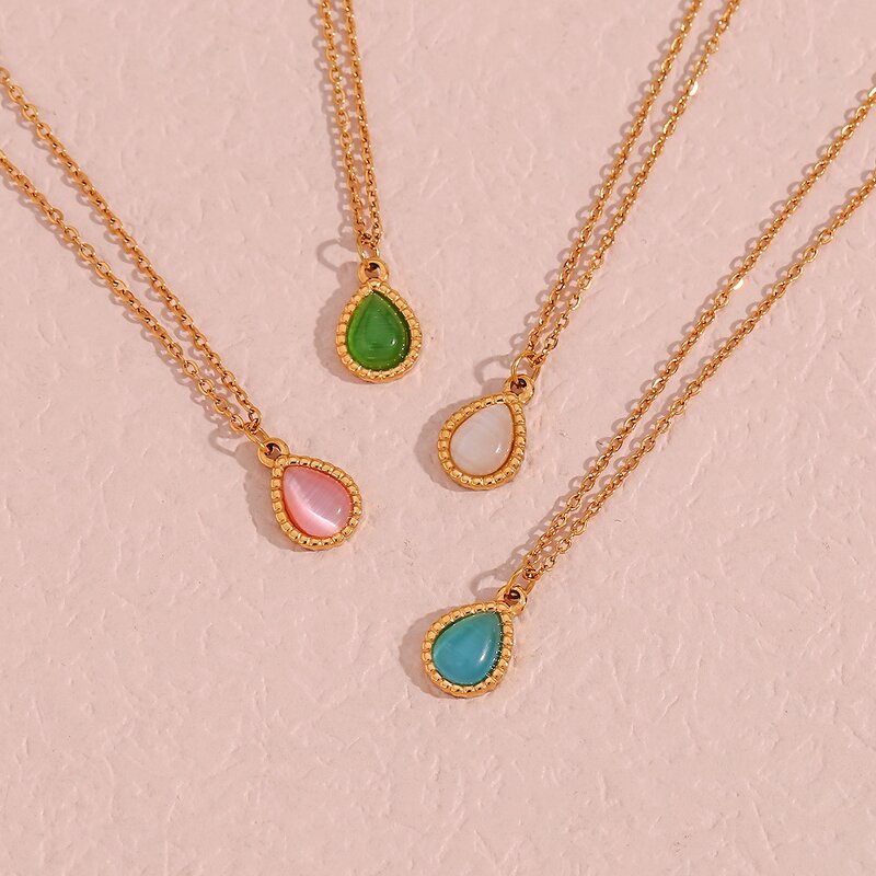 Opal Necklace Manufacturer - 2026 Vintage Natural Waterdrop Stainless Steel Unisex