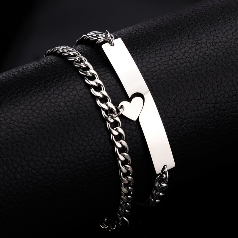 Bracelet Set Manufacturer - 316L Stainless Steel Hollow Heart Couple Silver Chain