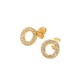 Stud Earrings Manufacturer - Cubic Zirconia Hollow Out Ring Stainless Steel Women