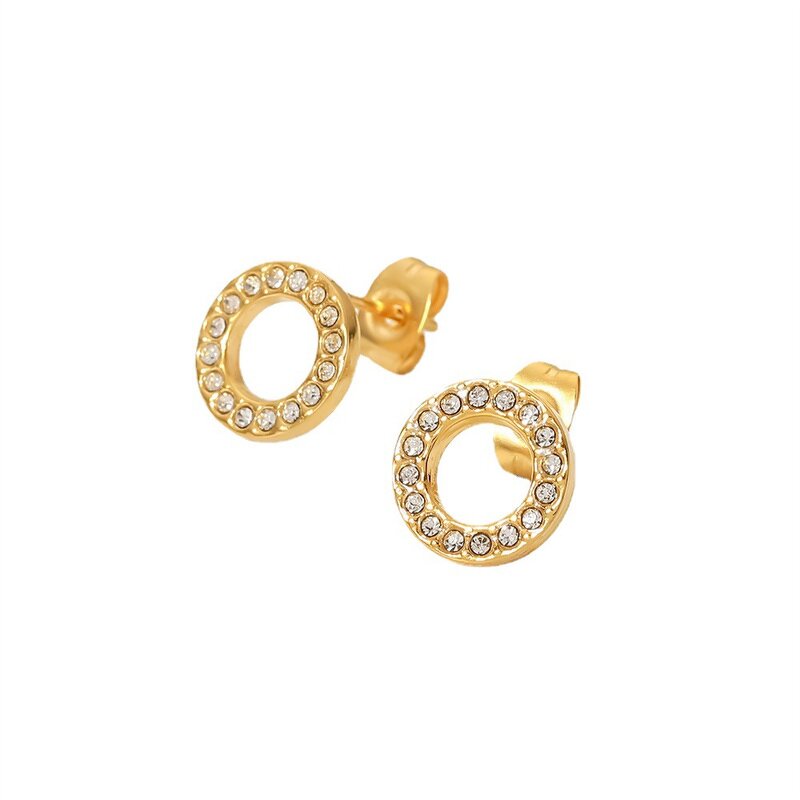 Stud Earrings Manufacturer - Cubic Zirconia Hollow Out Ring Stainless Steel Women