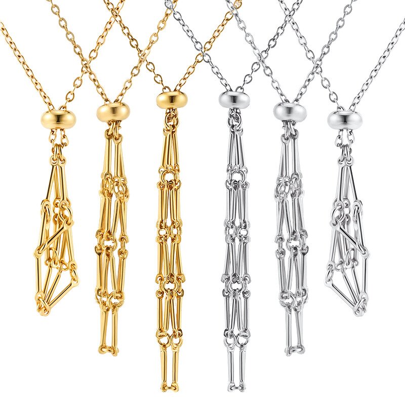 Pendant Necklace Manufacturer - Natural Empty Cage Crystal Mesh Bag Stainless Steel Women