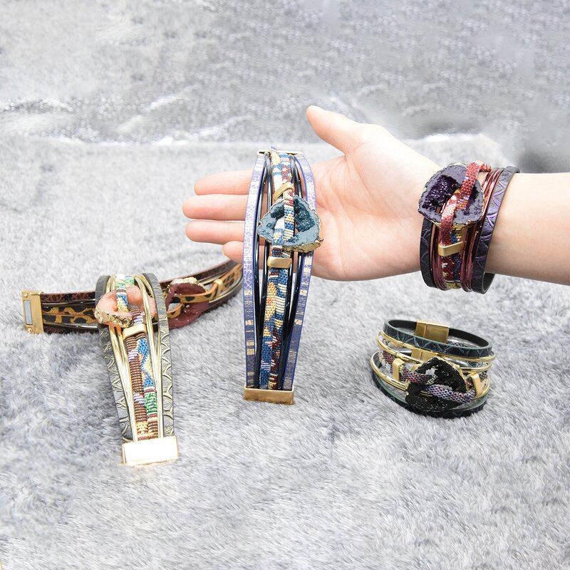 Leather Bracelet Manufacturer - 2025 Boho Multi-layer Stone Inlaid Magnetic Women