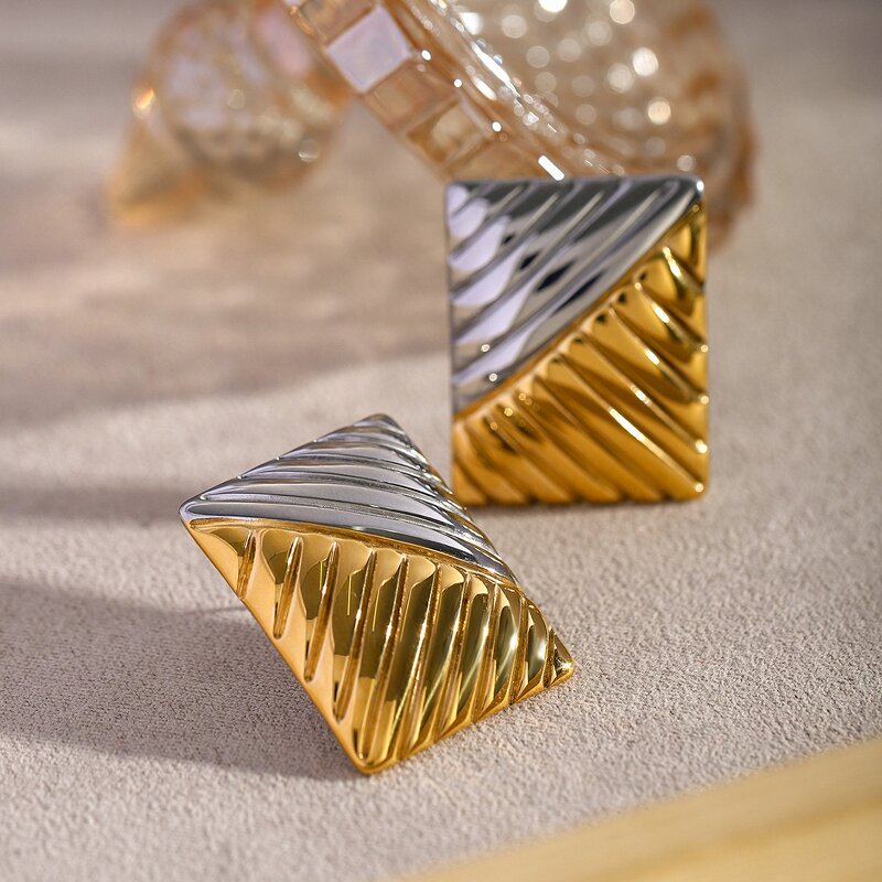 Vintage Earrings Manufacturer - 2024 Gold Plated Stainless Geometric Square Women