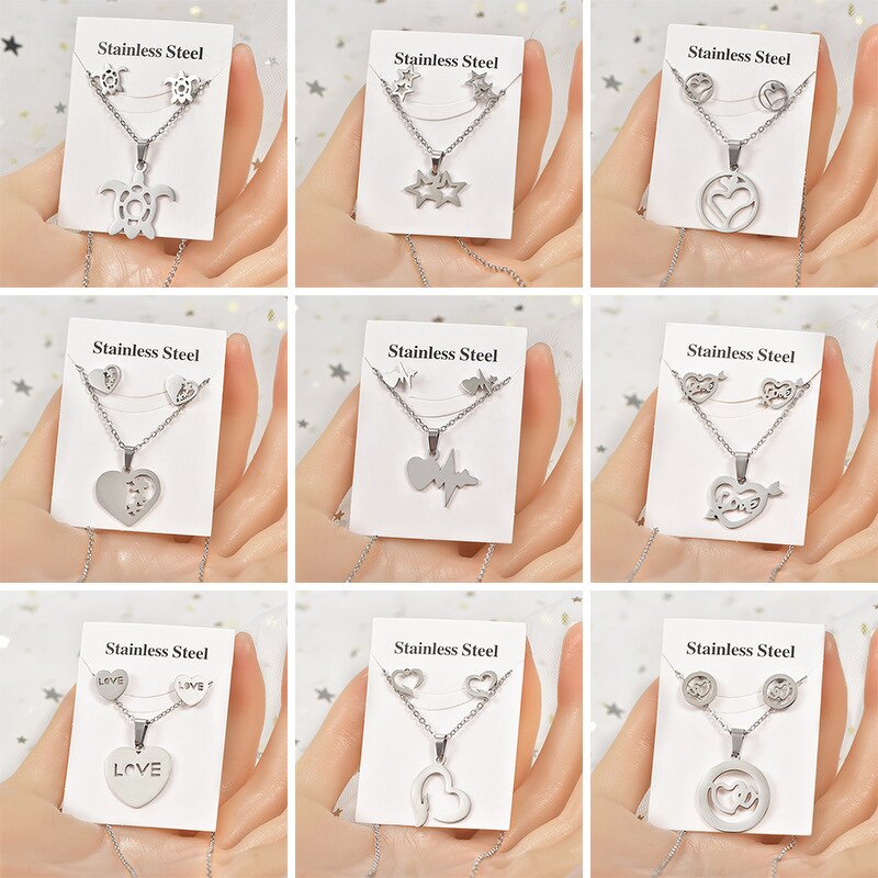 Jewelry Set Manufacturer - Waterproof Stainless Steel Heart Star Tree Necklace Earring