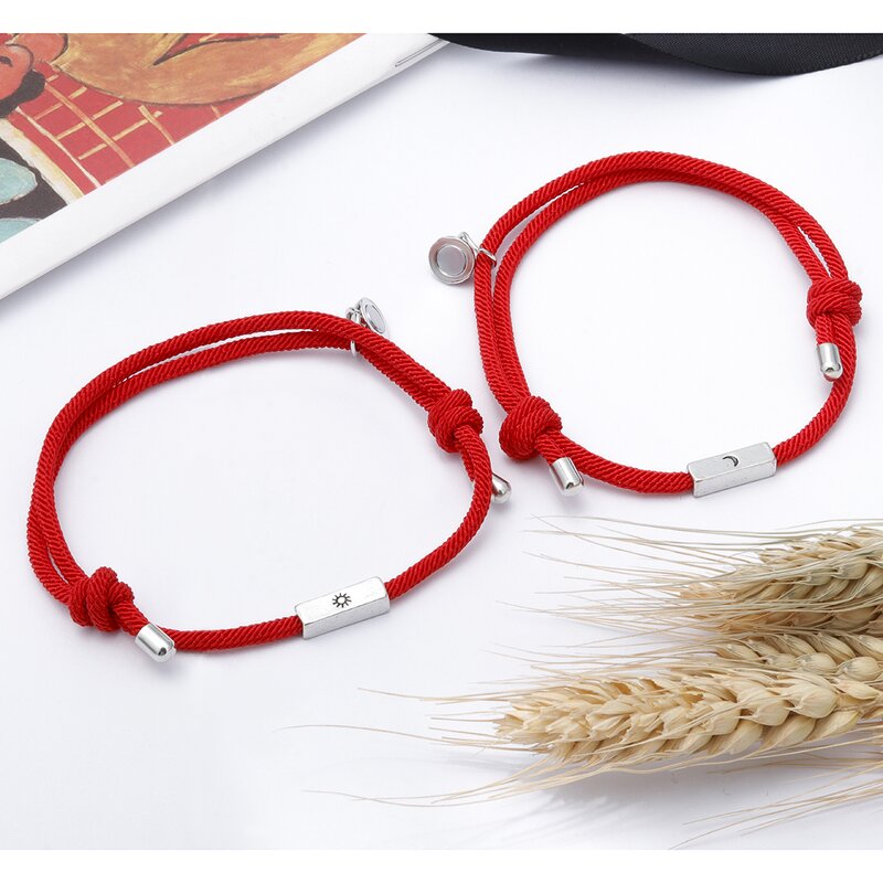 Couple Bracelet Manufacturer - Alloy Sun Moon Leather Hand-Woven Long Distance Gift