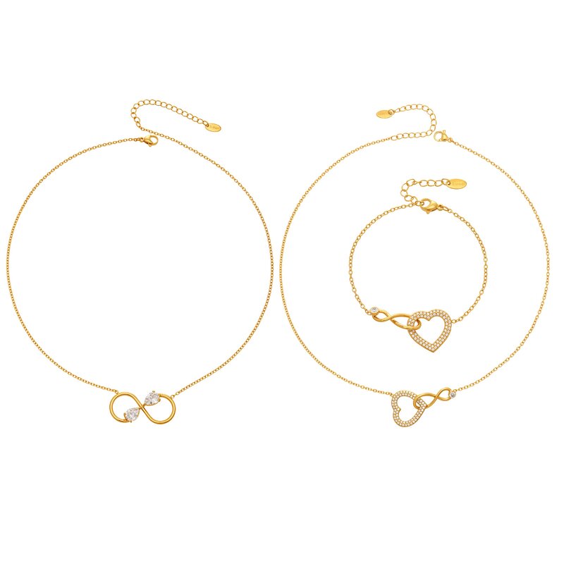 Necklace Set Manufacturer - Korean 8 Shaped Infinity Zircon Heart 18K Gold Plated