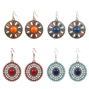 Drop Earrings Manufacturer - Retro Ethnic Sunflower Rhinestone Circular Women