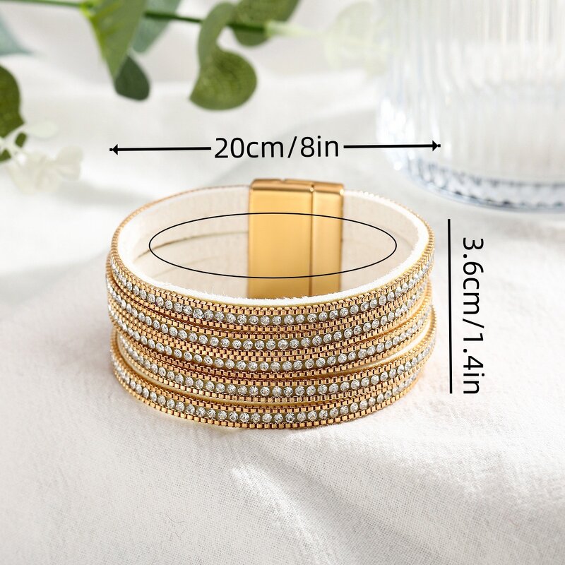 Leather Bracelet Manufacturer - Wide Diamond Magnetic Clasp Exaggerated Fashion