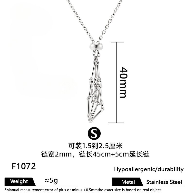 Pendant Necklace Manufacturer - Natural Empty Cage Crystal Mesh Bag Stainless Steel Women