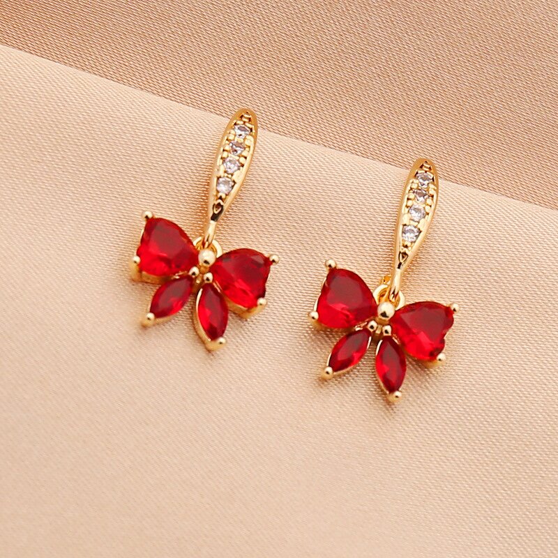 Pendant Earrings Manufacturer - Dainty Full Diamond Zircon Butterfly Brass Women