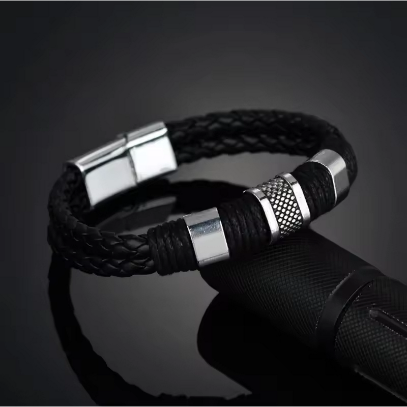 Leather Bracelet Manufacturer - Woven PU Mens Accessory Wristband Hot Sale