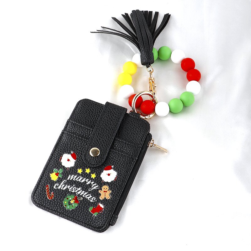 Leather Card Holder Manufacturer - Folded Silicone Bead Wallet Key Chains Women