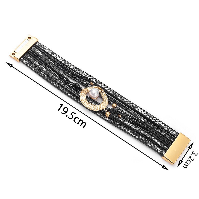 Rhinestone Bracelet Manufacturer - Hand-woven Leather Cord Magnet Clasp Women