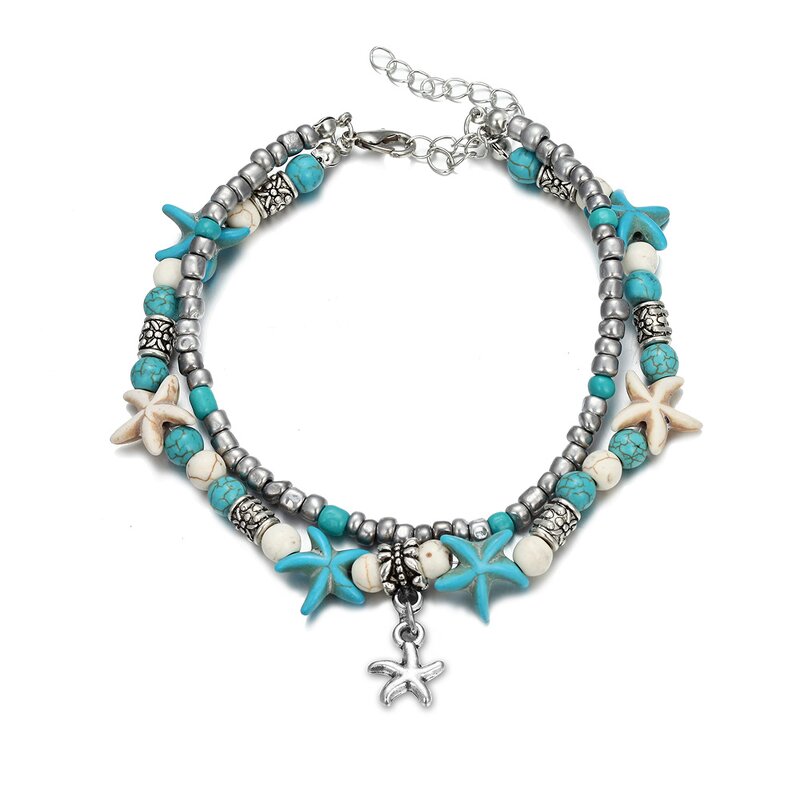 Anklet Manufacturer - Boho Double Layer Starfish Shell Beach Pendant Women