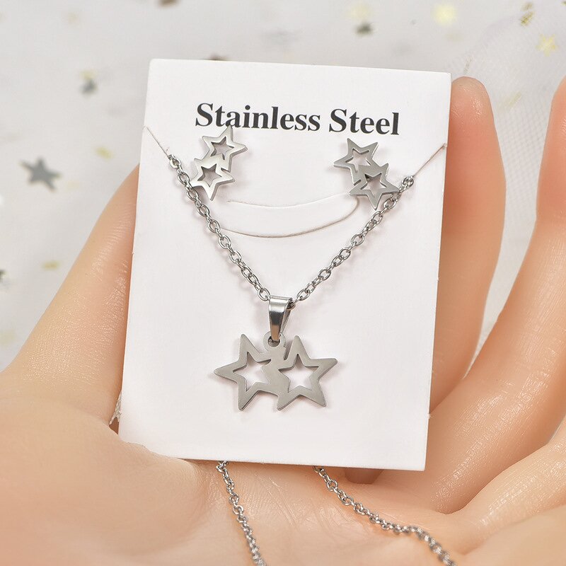Jewelry Set Manufacturer - Waterproof Stainless Steel Heart Star Tree Necklace Earring