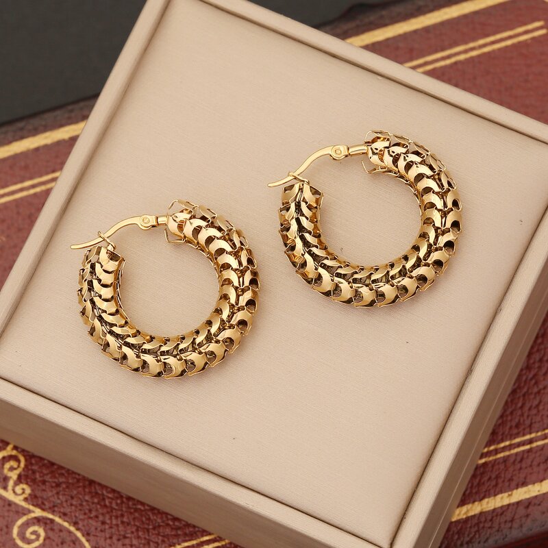 Hoop Earrings Manufacturer - Gold Plated Hollow Out Big Large Thick Women