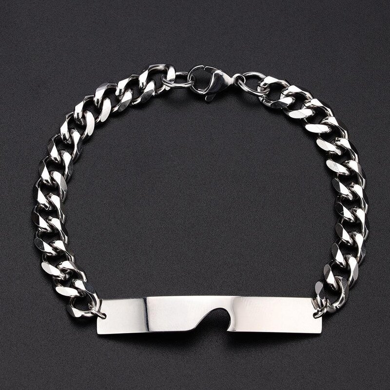 Bracelet Set Manufacturer - 316L Stainless Steel Hollow Heart Couple Silver Chain