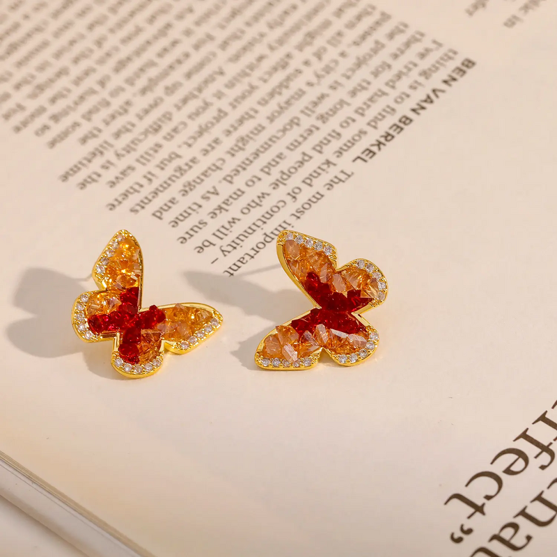 Crystal Earrings Manufacturer - Butterfly Fairy Gradient Green Shiny Small Fresh