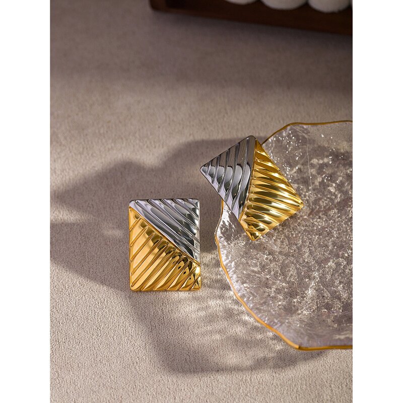 Vintage Earrings Manufacturer - 2024 Gold Plated Stainless Geometric Square Women