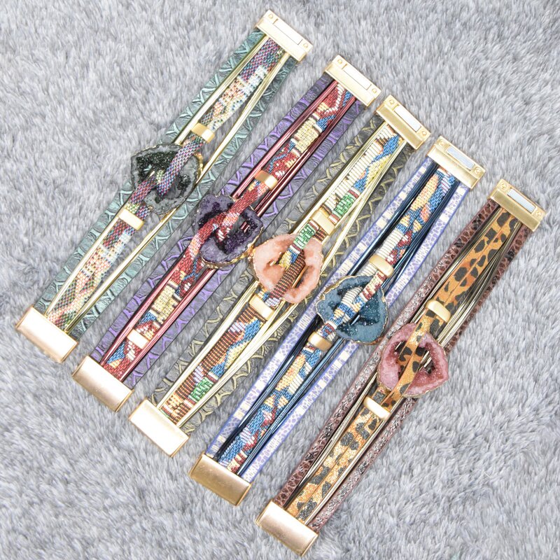 Leather Bracelet Manufacturer - 2025 Boho Multi-layer Stone Inlaid Magnetic Women