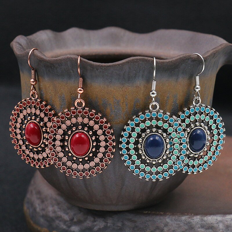 Drop Earrings Manufacturer - Retro Ethnic Sunflower Rhinestone Circular Women