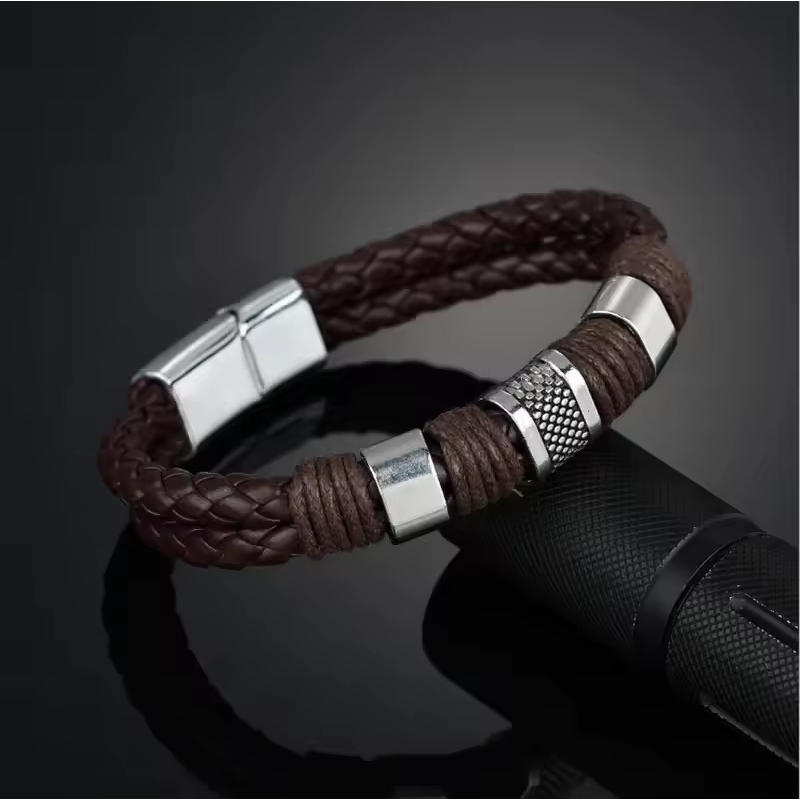 Leather Bracelet Manufacturer - Woven PU Mens Accessory Wristband Hot Sale