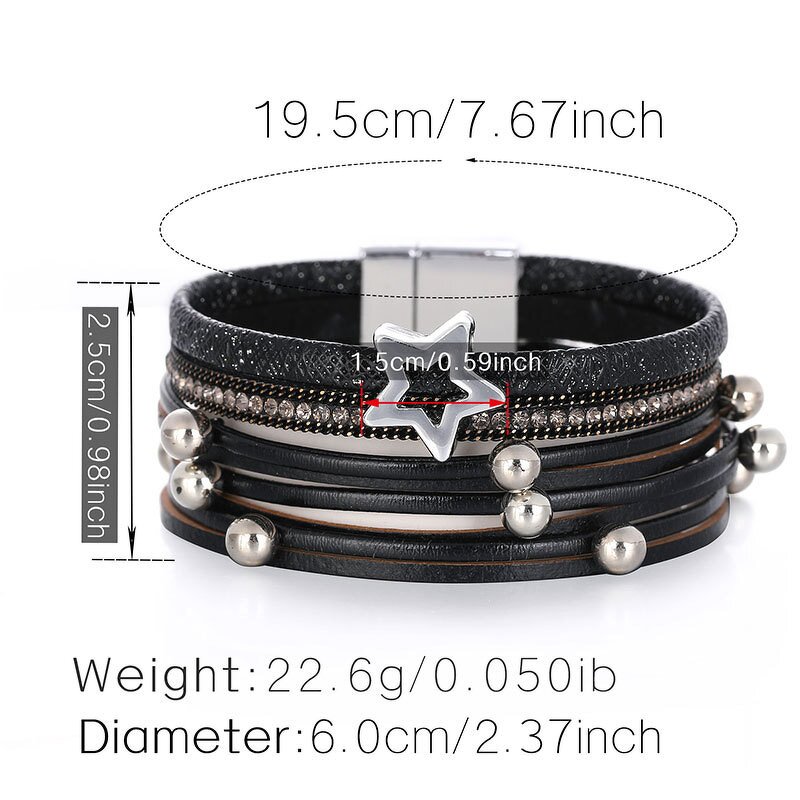 Leather Bracelet Manufacturer - Punk Magnetic PU Multi-layer Bohemian Diamond Women
