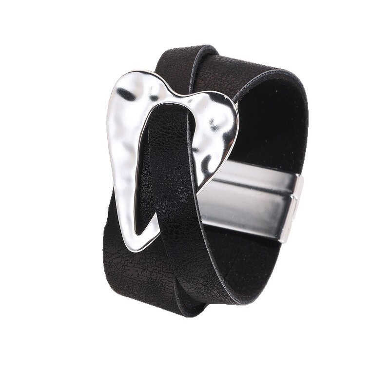 Leather Bracelet Manufacturer - Big Heart Charm Handmade Wide Women Gift Hot