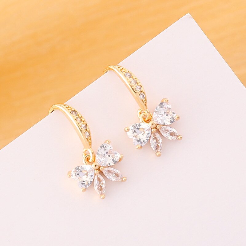 Pendant Earrings Manufacturer - Dainty Full Diamond Zircon Butterfly Brass Women